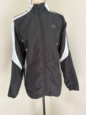 adidas Black and White Zip-Front Track Jacket